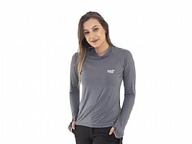 Camiseta Feminina Poliamida Mar Negro 49272 Chumbo - Sem Capuz e Com Luvinha